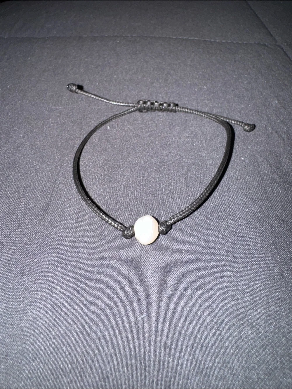 Adjustable Black Cord Bracelet with White Pearl Accent